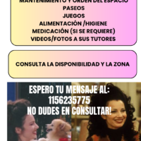 Cuidado a domicilio de animales,experiencia en organización,higiene,paseos,juegos y mucho amor!